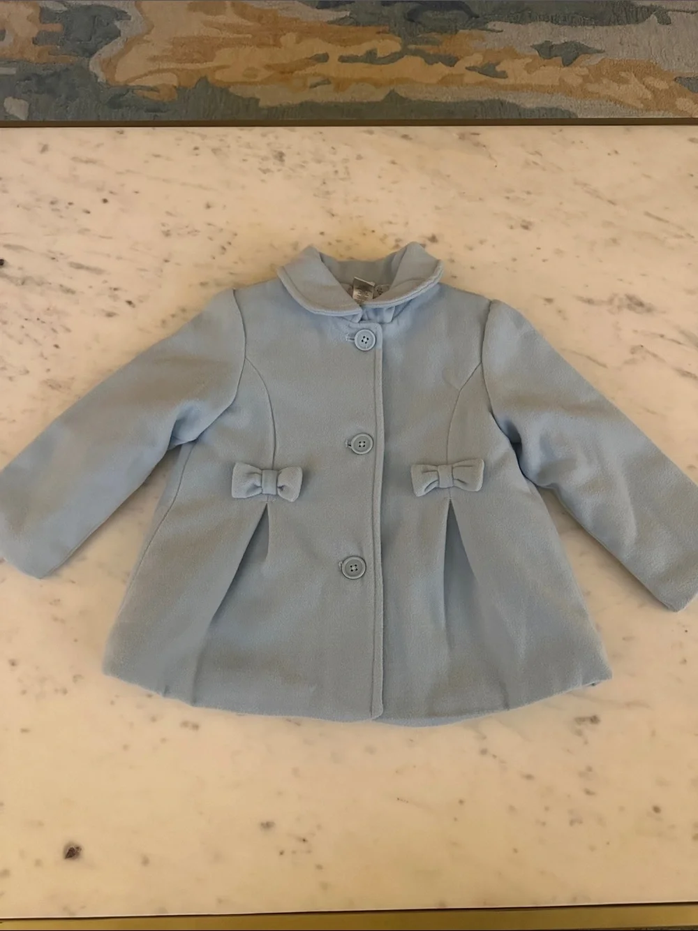Little Me Baby Girl Light Blue Pea Coat with Bow Details